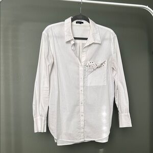 Dynamite White Button Down Shirt with Studded Pocket